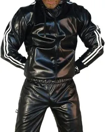 Men's Tracksuits Men's PU Leather Hoodie Suit Casual Sportswear Hooded Jogging Suit Sportswear Men Outfit Set Juicy Tracksuit 230812