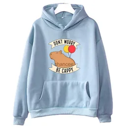 Funny Animals Capybara Hoodie Don't Worry Be Cappy Letter Print Sweatshirt Women/Men Cartoon Graphic Tops Unisex Fashion Hoodies HKD230725