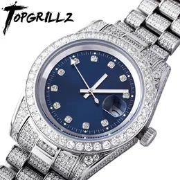 Другие часы Topgrillz Iced Presitireial Mens Watch Luxury 18K Белая золотая сталь из нержавеющей стали с цирконией 230811