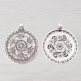 Collane a pendente 3pcs TIBETAN SILVER COLORE LARGO BOHEMIA BOHO Medalion Round Charms Pendenti per la collana fai -da -te che producono risultati