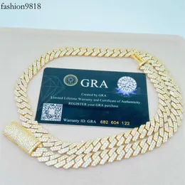 Bestförsäljande modesmycken 10mm bredd Sier VVS Moissanite Iced Out Cuban Link Chain Halsband