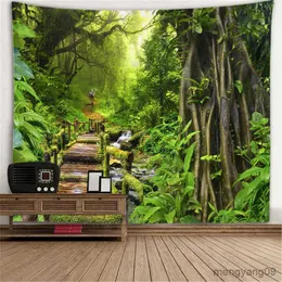 Tapestries Nature Scenery Backdrop Tapestry Forest Sea Beach Waterfall Landscape Wall Hanging DIY Home Decorative Doorway Curtain Customize R230812