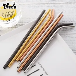 Drinking Straws 2Pcs 8mm Straw 304 Stainless Steel Silver Straight Bent Metal With Brush Fruit Juice Drinkware Bar Party