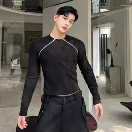 Men's T Shirts SYUHGFA Slim Long Sleeve T-shirts 2023 Autumn Niche Design Dark Zipper Split Versatile Tops Korean Style Clothing