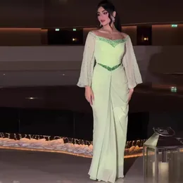 Perle verdi da abiti da sera della spalla v al collo guaina guaina abito formale lunghezza chiffon arabo Dubai vestido de soiree 415