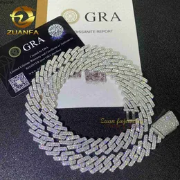 Projektant biżuteria lodowa Diamond Moissanite Men Naszyjnik 14 mm Hip Hop Fine Jewelry Vvs Moissanite Srebrny Srebrny Łańcuch Link 925