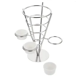 Flatvaruuppsättningar deli Display Stand Hollow-Out Basket French Fry Cone förvaring Holder Kitchen Cone-formad