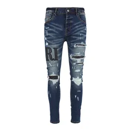 Męskie dżinsy moda street Men Darke Blue Elastyczny rozciągnięcie chude spodnie marki Patch Designer Hip Hop Pants Hombre 230811