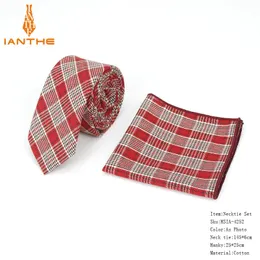 Neck Ties Brand Men's Vintage Fashion Cotton Plaid Neck Ties Hanky Sets For Man Stripe Wedding Butterfly Pocket Square Neck Sets 230811