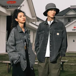 Mens jaquetas de moda coreana camisa de algodão de algodão comprido Bolsa de ombro azul preto de manga preta Jeans de cargo casual solto jeans 230811