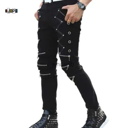 Idopy ny ankomst vår mode mens punk mager byxor för man cool bomull casual byxor dragkedja smal fit svarta goth byxor hkd230812