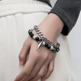 Link Bracelets Punk Titanium Steel Cross Bracelet For Men's Fashion Hip-hop Beaded Chain Minimalist Couple 2023 Luxury