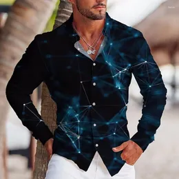 남성용 캐주얼 셔츠 봄 패션 남성용 스타 인 프린트 대형 긴 소매 버튼 탑 의류 하와이안 카미사 Y Blusas Luxury