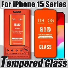 21D Full Cover Tempered Glass Phone Screen Protector For iPhone 15 14 13 12 MINI PRO 11 XR XS MAX Samsung Galaxy A14 A24 A34 A54 With Paper Retail Box