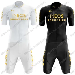 Jersey Cycling Sets Team Ineos Grenadiers Cycling Clothing Złote Kolarstwo Jersey White Black Set Men Męs