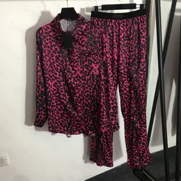 Women Leopard Print Shirt Pants Casual Trousers Long Sleeved Jacket Stylish Pullover Blouse Sleepwear Set