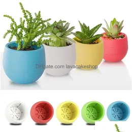 Planters Pots Colourf Round Plastic Plant Plate Planter Garden Bed Office Office Decord Sktop Drop Drop