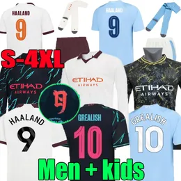 Men's T-shirts xxxl 4xl 22 23 24 Haaland Home Soccer Grealish Sterling Manchester Mahrez Fans Version De Bruyne Foden 2023 2024 City Third Men Kids Kit Shirt