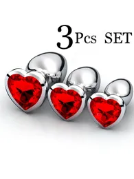 Anal Toys 3PcsSet Smooth Massager Beads Crystal Jewelry Heart Butt Plug StImulator Women Sex Dildo Stainless Steel 230811