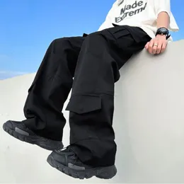 メンズパンツhouzhou貨物男性harajuku offisize wide wide jules male streetwearヒップホップカジュアル韓国の日本のポケットサファリスタイル230811