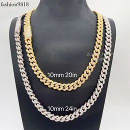 10 mm Szerokość szterling Sier Lab Diamonds męski naszyjnik kubański lodowany Hip Hop Moissanite Cuban Link