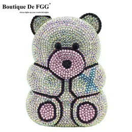 Worki wieczorowe Boutique de FGG 3D Bear Teddy kształt kobiety Silna różowa kryształowe torebki wieczorne torebki i torebki Diamond Wedding Party Bag 230811
