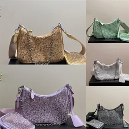 2023 Supertemperament Schöne Diamantbeutel Damen Sommer Neues Trend Mode Handtasche Netz rot unter Umhängetasche kleine Quadratbeutel Crescent Bag Drei-in-One