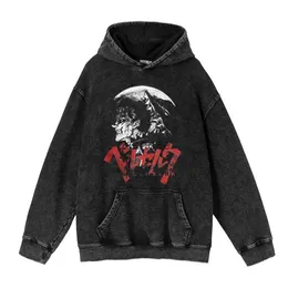 Męskie berserk anime retro z kapturem z kapturem Grafika graficzna drukowana bluza streetwear Hip Hop pullovers przyczynowy unisex sudaderas HKD230725