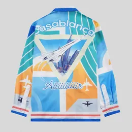 Herren Casual Shirts Drop Casablanca Architektur Flugzeuge Langarmige Strickjacke Lose Casa Sporthemd für Männer Frauen 230811