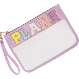 Cosmetic Bags Cases Letter Patches Transparent PVC Clutch Women Clear Travel Make up Pouches Stuff Makeup Toiletry 230330
