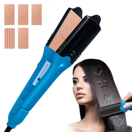 Curling Irons 2 In 1 Hair Straightener Curler 3D Printing Flat Iron Straightening Curling Iron 3D Hair Imprinting Iron Electric Hair Crimper 230811