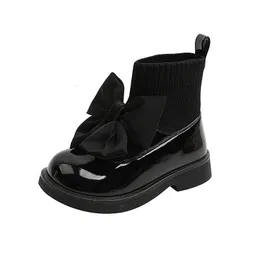 Boots Children's Fashion Pu Solid Black Bow Girls Uniform Fring and Autumn Flying School School Socks Shoes 230811