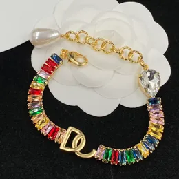 Designer-Kettenarmbänder Sterling-Armband mit farbigem Edelstein und Perlenanhänger, großer Diamant-Designer für Damen, Diamant-Armband, Hochzeitsgeschenk, ohne Box