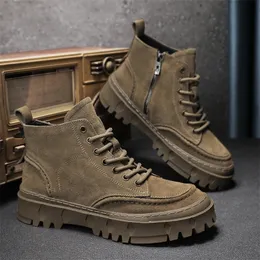 Botas de moda masculina moda retro de inverno sapatos casuais ferramenta de plataforma confortável