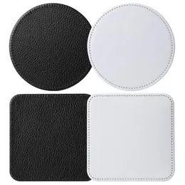 Sublimering av tom cup coaster pu läder runda fyrkantiga mugg mattor bilkopphållare muggar pad diy hantverk vinylprojekt levererar barware accesories 2 mönster SN4199