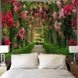Wandteppiche Grüne Pflanzenblume Landschaft Wandteppich 3d niedliche Decke Wand hängen Heim Wohnzimmer Schlafzimmer Schlafzimmer Dekor Ästhetische Tapiz R230812