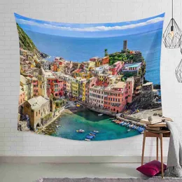 Tapissries Italy Cinque Terre Ocean Wall Tapestry Cover Beach Handduk Picknick Yoga Mat Hemdekoration R230812