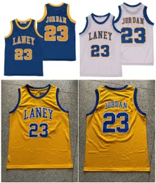 SL 23 Michael Jor Dan Laney High School College Basketball Jersey White Blue Yellow Size S-XXL