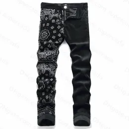 Lila jeansdesigner herr jeans high street amerika för män broderi överdimensionerad rippad lapp hål denim 2023 ny mode streetwear mager smala penna 329
