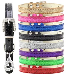 Pet Dog Cat Collar Bling Love Heart Crystal Pendants Necklace Safety Soft Leather Kitten Puppy Neck Strap Animal Accessories5472573