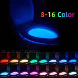 Nowy Pir Motion Motion czujnik toalety Nocne światło 8 16 Colors Waterproof podświetlenie do miski toaletowej Lampa Luminaria Lampa WC toaleta HKD230812