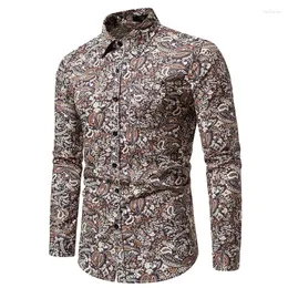 Мужские повседневные рубашки винтаж Paisley Print Shirt Men 2023 Brand Slim Fit Long Elive Button Up Dress Party Camisa Social Masculina