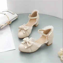 Sneakers Children Sandals Girls High Heel Shoes Lolita Women Pumps Fashion Bowknot Ruffles Wedding Party Princess Pink Size 2843 230811