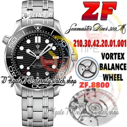 ZF Diver 300m ZF210.30.42.20.01.001 Herren Watch A8800 Automatische Keramik -Lünette Schwarze Wellen Textur Zifferblatt Runde Marker Edelstahlarmband Superversion Eternity Uhren