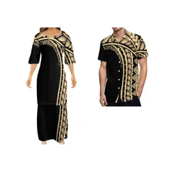 Basic Casual Dresses Design Custom Polynesian Samoan Tribal Tapa Puletasi Tatau Pattern Maxi Dress Round Neck Two Piece Set Top Skirts Outfits 230811