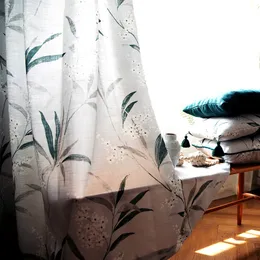 リビングルームのための薄いカーテンのアメリカのスタイル田舎の刺繍コルチナベッドルームセミブラックアウトカーテンチュールバンブ窓ホームカスタム230812