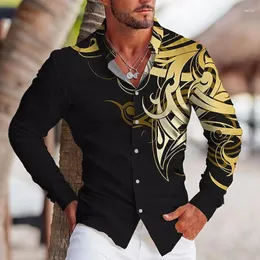 Мужские повседневные рубашки Социальная мода для мужчин Тотемный принт Негабаритный длинное рукав кнопка Top Clothing Party Camisas y Blusas Luxury