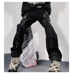 Men's Jeans Black Pants Fashion Streetwear Hole Slim Y2k Man Woman Trendyol Print Korean Hip Hop Baggy Electricity Trousers