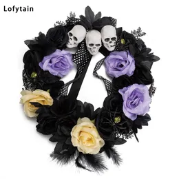 Outros suprimentos de festa de evento Lofytain Black Rose Halloween Wreath Decoration Garland Halloween Home Ghost Door Sling Skull Rose Garland Horror Party 230811