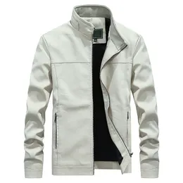 Mens Jackets MRMT 2023 Brand Spring Autumn Solid Collars Pu Leather Overcoat for Male Outer Wear Clothing Garment 230812